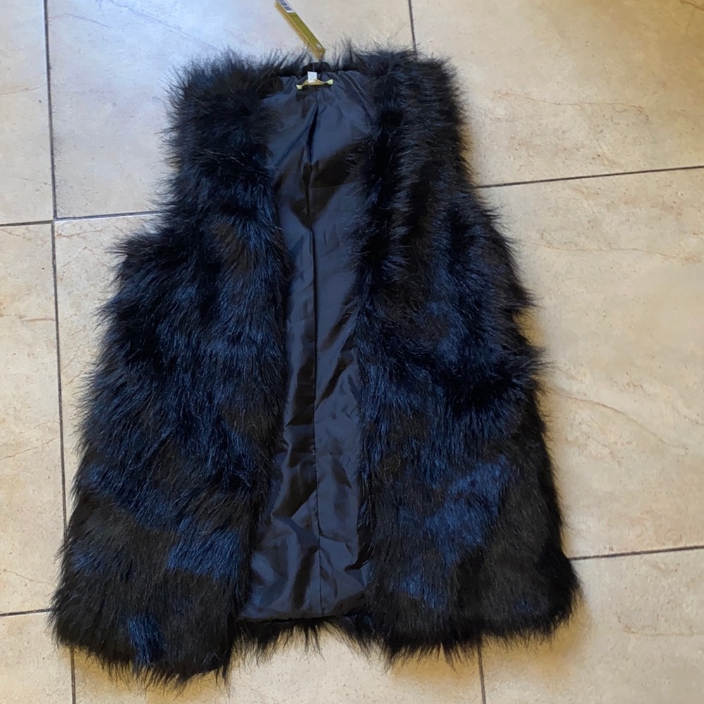 Black Faux Fur Long Vest